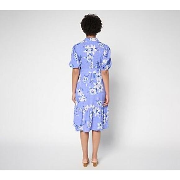 Susan Graver Petite Medium Embroidered Floral Button Front Midi Shirt Dress - Picture 6 of 10